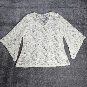 Origami By Vivian Top Women's Small Off White Crocheted Flare Sleeves Delicate‎
